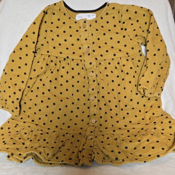 Zara Other - Zara Sz 2-3 Toddler Mustard Yellow Polka Dot Button Ruffle Dress. Super Cute GUC